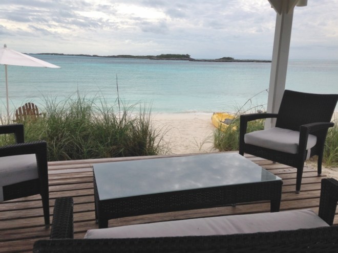 One of several cabanas overlooking the usually calm bank side, looking out to Oyster Cay