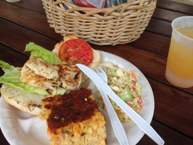 Lemon Pepper Triggerfish, mac&ch, slaw and a Blaster