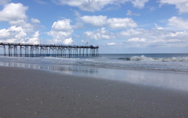 The wide beach at low tide