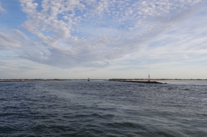 Looking back as we pass the ends of the jetties