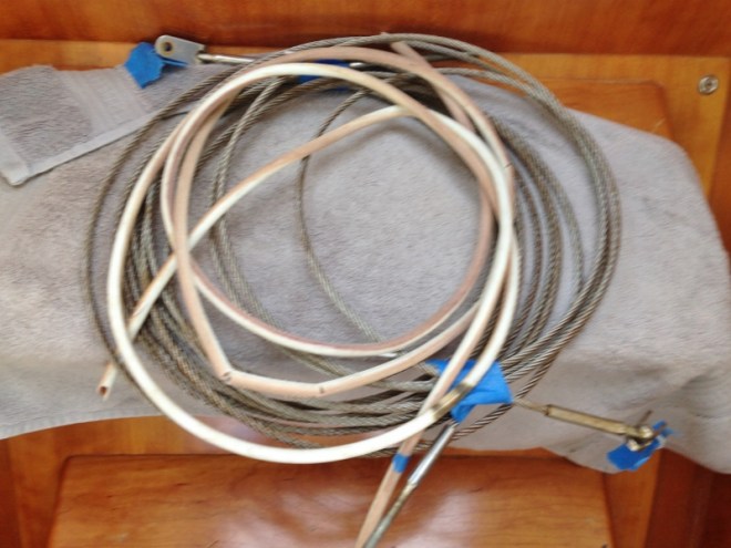 A few of the removed lifelines with discolored vinyl removed