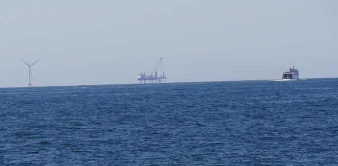 The Block Island Sound WInd Farm is becoming a reality. Ferry headed into Old HArbor