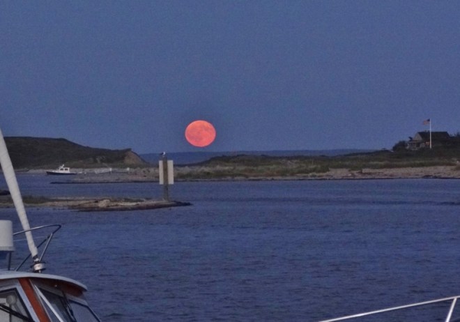 Full moon rising as seen from Cuttyhunk looking toward the Vineyard