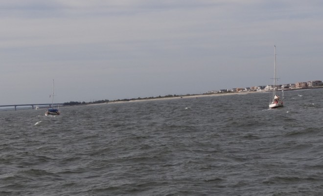 Waves and outgoing tide made for a slow soppy ride- but we sped up