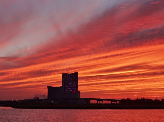Harrahs large moving lit sign