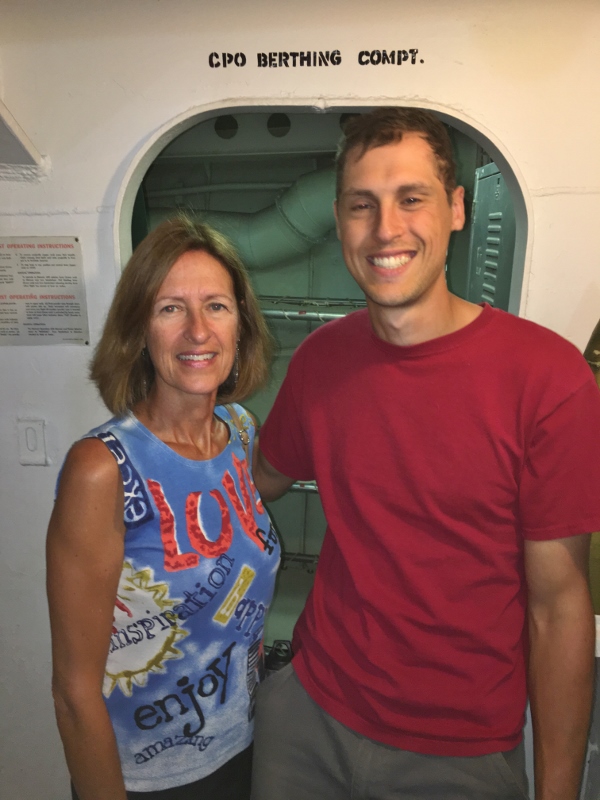 Mother & child pose by the berthing compt get it?