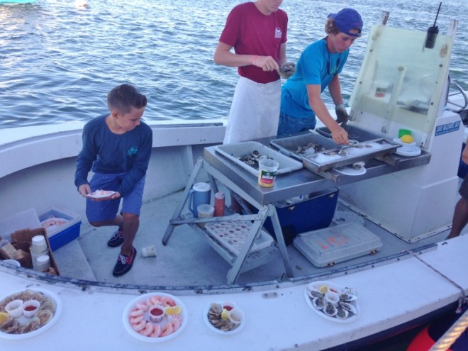 The younger generation works the Raw Bar at Cuttyhunk
