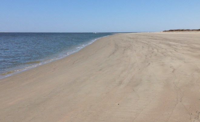 Near mouth of Stono River- land dinghy and walk this WIDE beach
