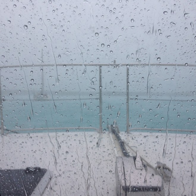 Blowin' and rainin' but not as bad as CP forecasted. Whew!